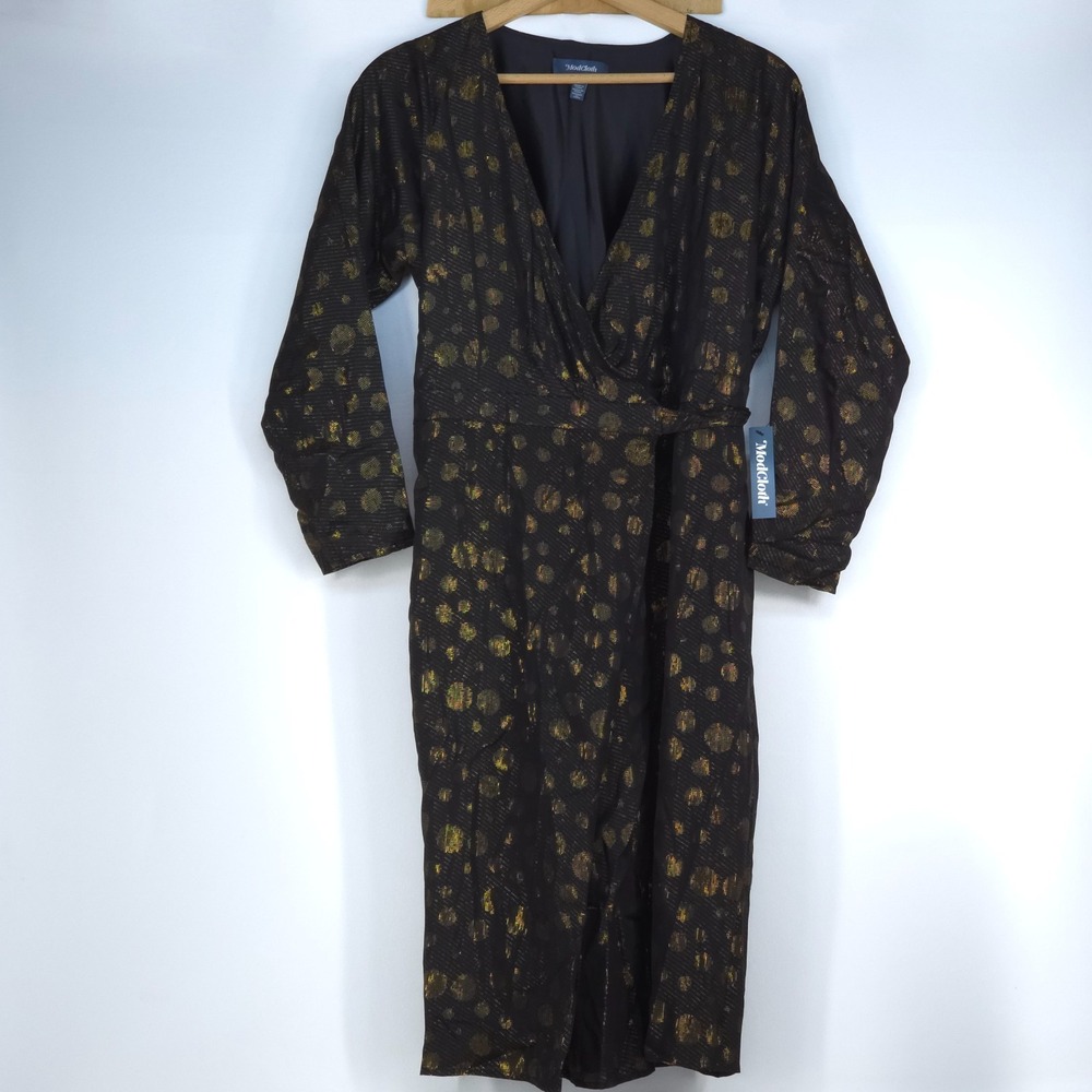 ModCloth Golden Record Party Wrap Maxi Dress Women Large Statement Metallic NWT